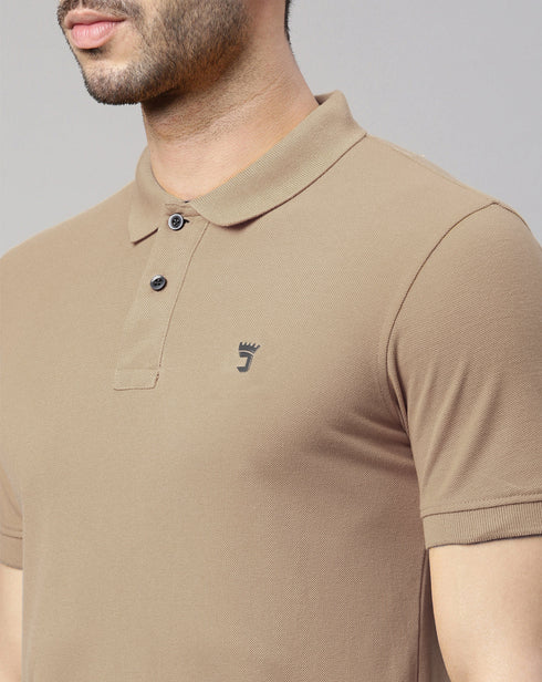 Beige Solid Polo T-Shirt